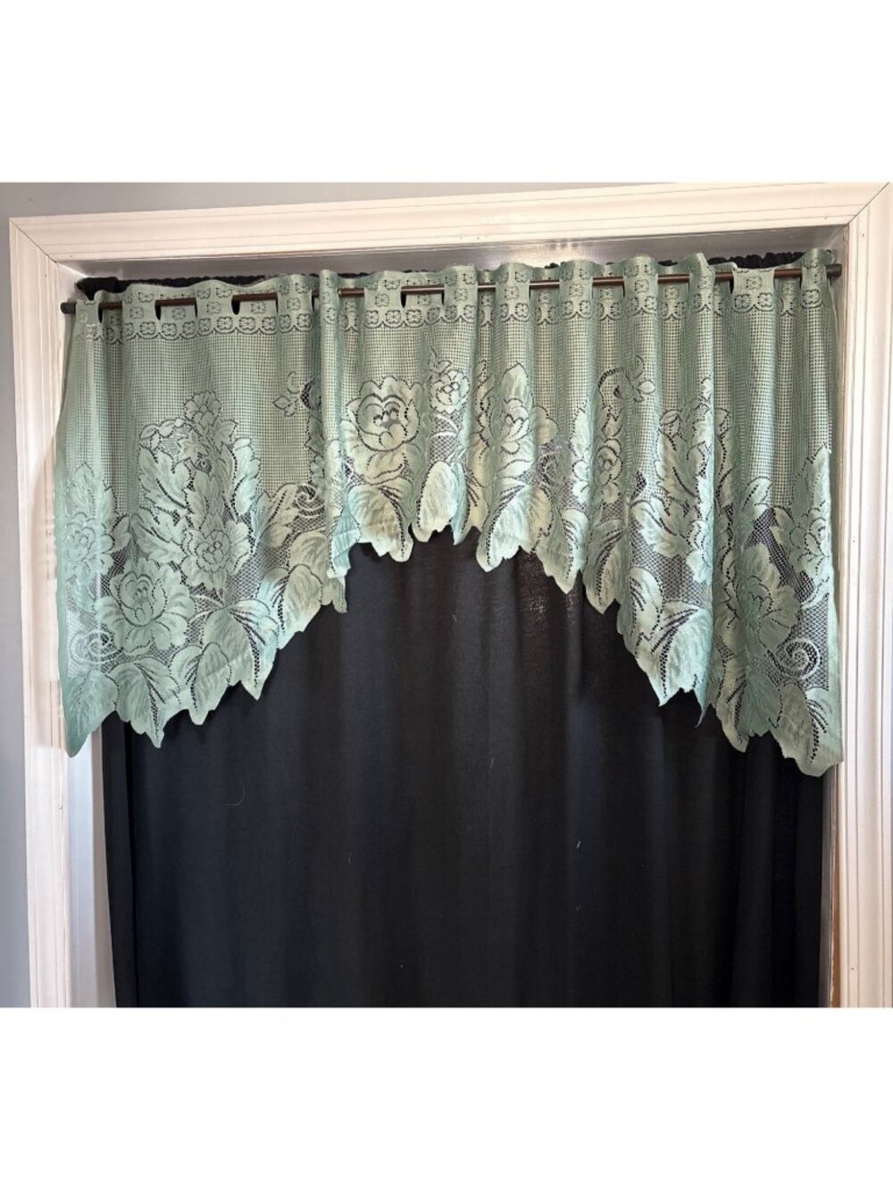 National Curtain 60x24in Lace Valance Sheer Floral Scalloped Edge Green